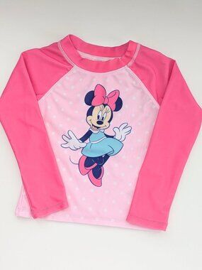 Kids' (4T) Disney Minnie Mouse Pink Long-Sleeve Rash Guard/Swim Top